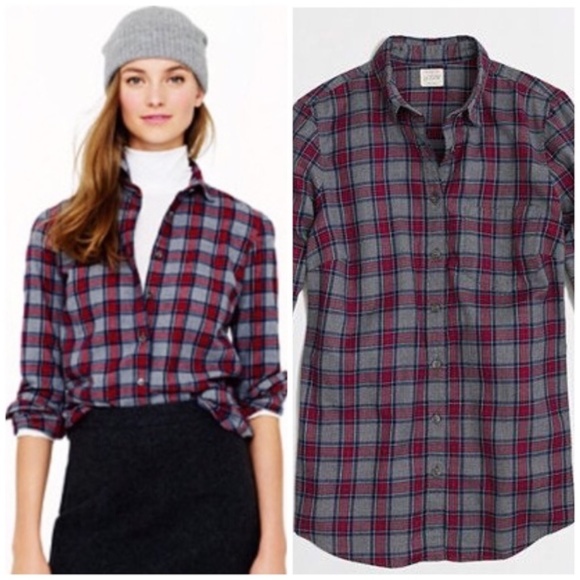 J. Crew Factory Tops - 🌷  J. Crew Gray and Red Tartan Plaid Button Down